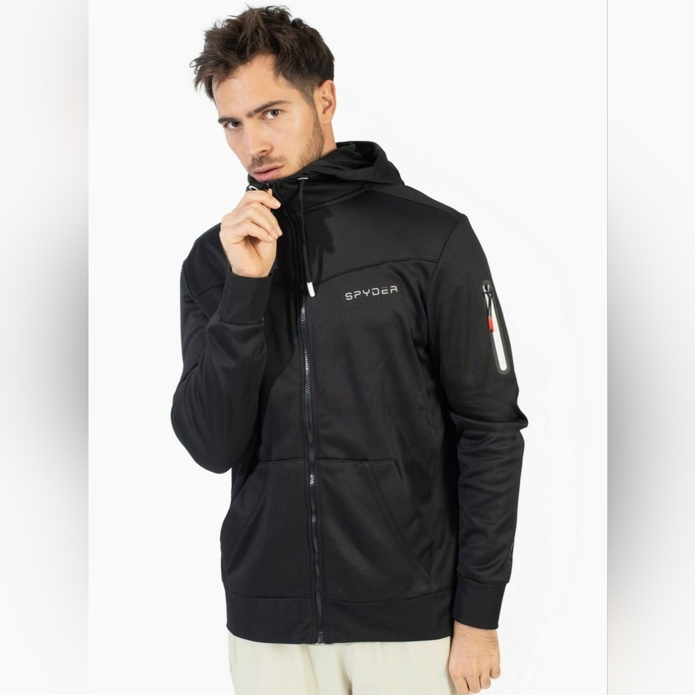 Spyder Mens Black Full-Zip Fleece Lined Hoodie Size Med
